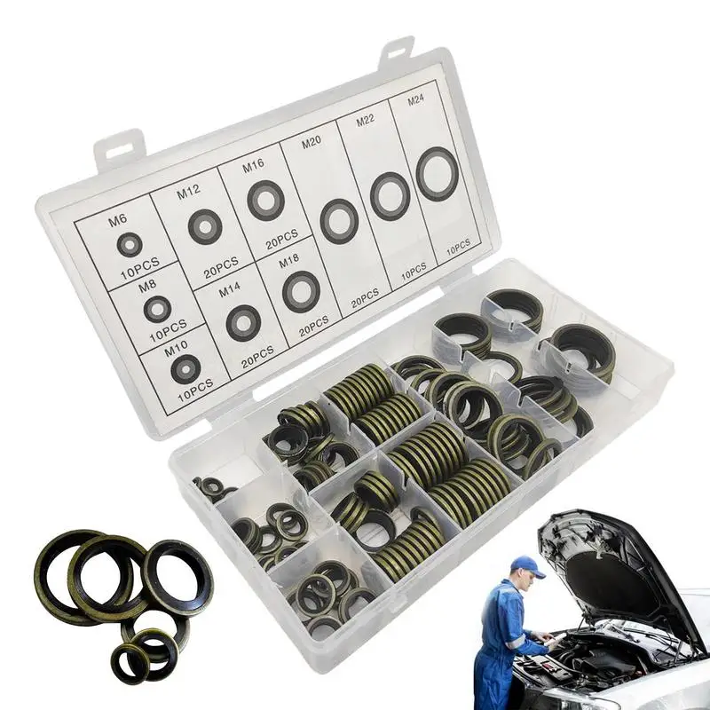 

Bonded Seal Washer Metal Bonded Sealing Washers 150Pcs Bonded Seal Washer Automotive Self-Centred Seal Gasket Assortment