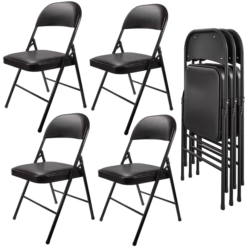 

Мягкие металлические складные стулья, 4 шт., черные, садовые стулья, уличная мебель, мебель для патио, Современные Простые, складные