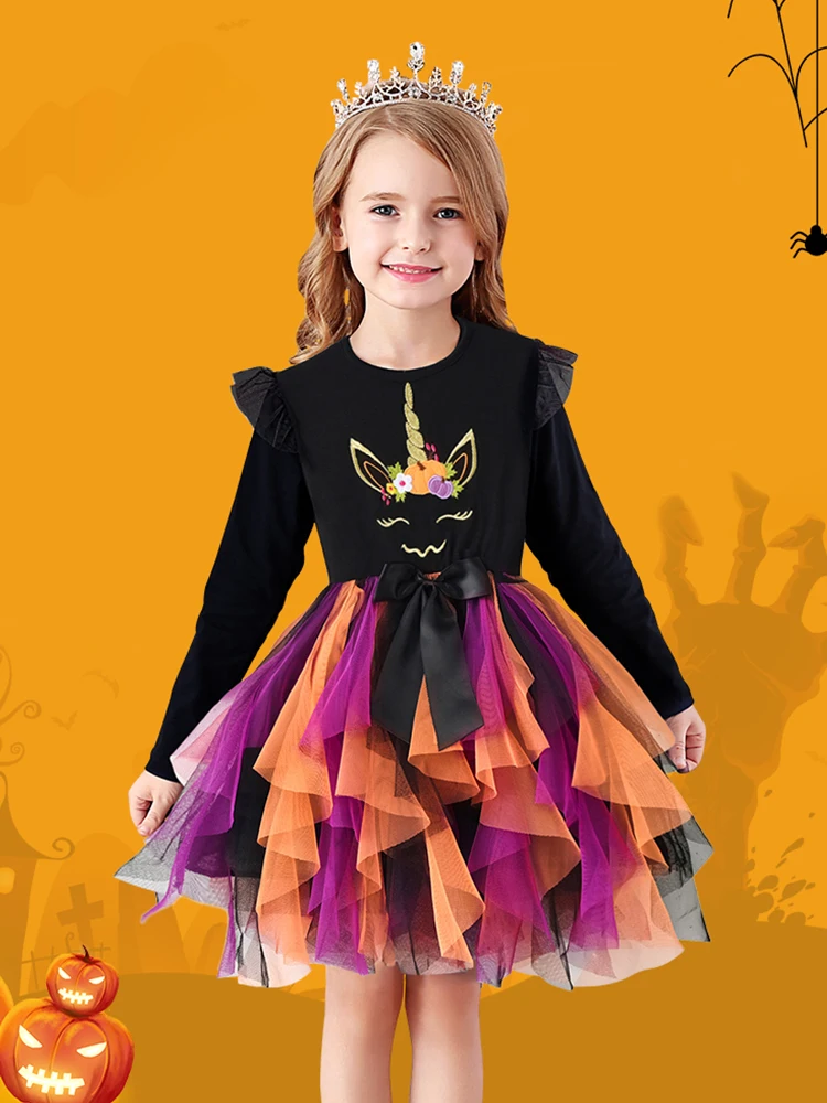 DXTON Girls Halloween Dress Kids Festival Party Princess Dresses Girls Pumpkin Cosplay Costumes Children Clothing 3-12 Years