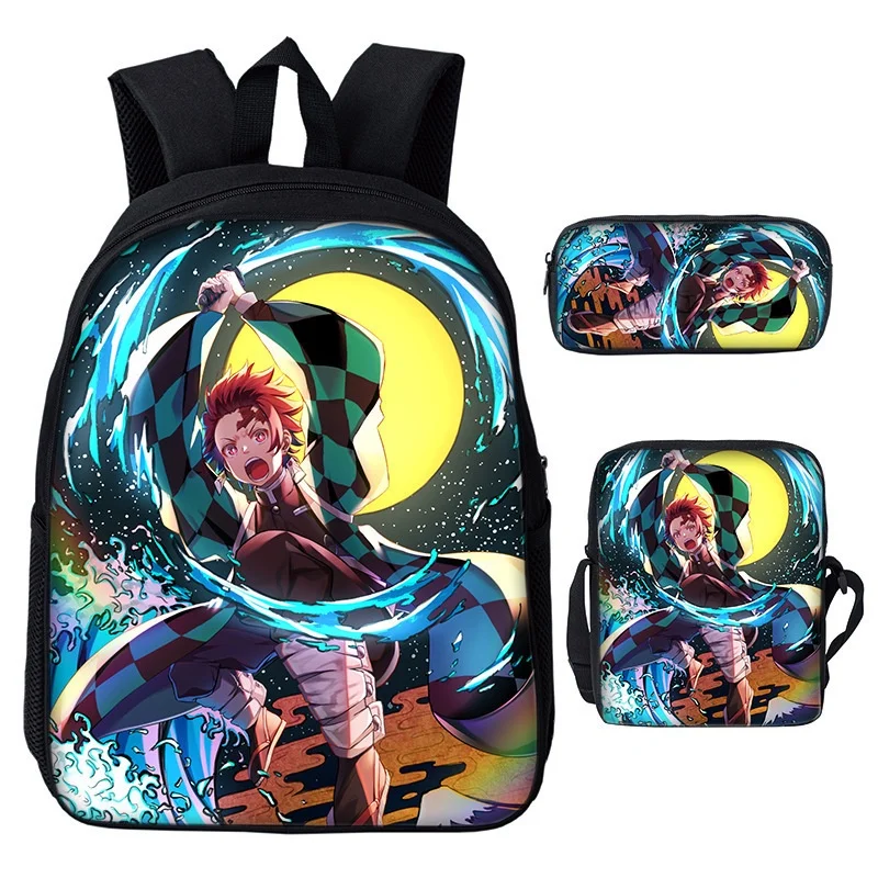 3 Piece Demon Slayer Nezuko Tanjirou Children Anime Backpacks New Girls Boys Primary School Student Shoulder Bags with Pen Bag