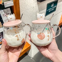 cute cartoon big fruit peach pattern glass mugs ceramic cups with lid water drinking cup mug milk coffee ceramic mugs gift cups