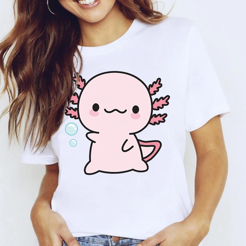 

Kawaii Cute Axolotl Print T-Shirt Girls Funny Cartoon Axolotl Clothes Harajuku T Shirts Birthday Gift Graphic T Shirt Summer Top