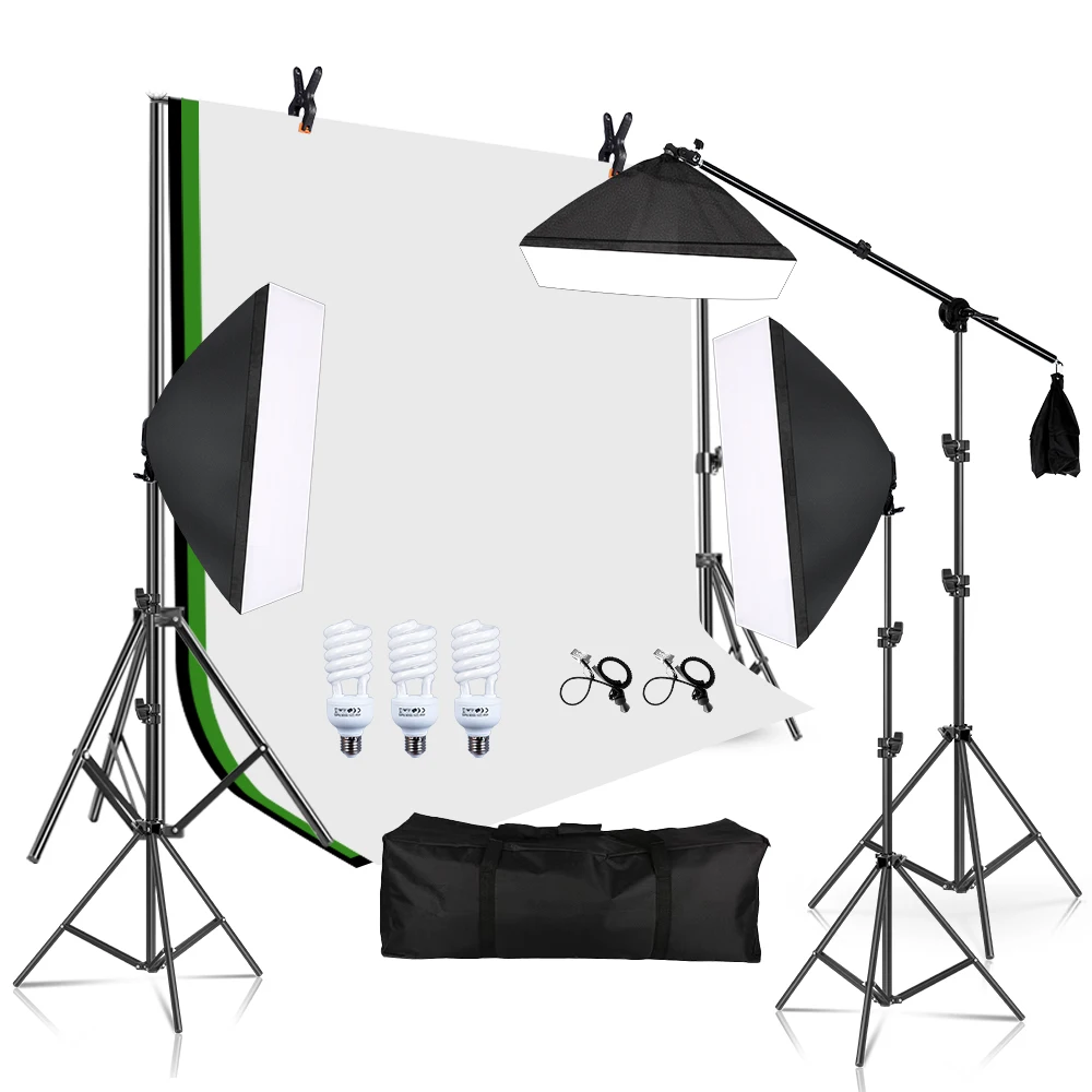 

2M*3M Background Frame Studio Softbox Lighting Kit E27 Socket Photography Continuous Light 2M Tripod Boom Arm for Video Camera