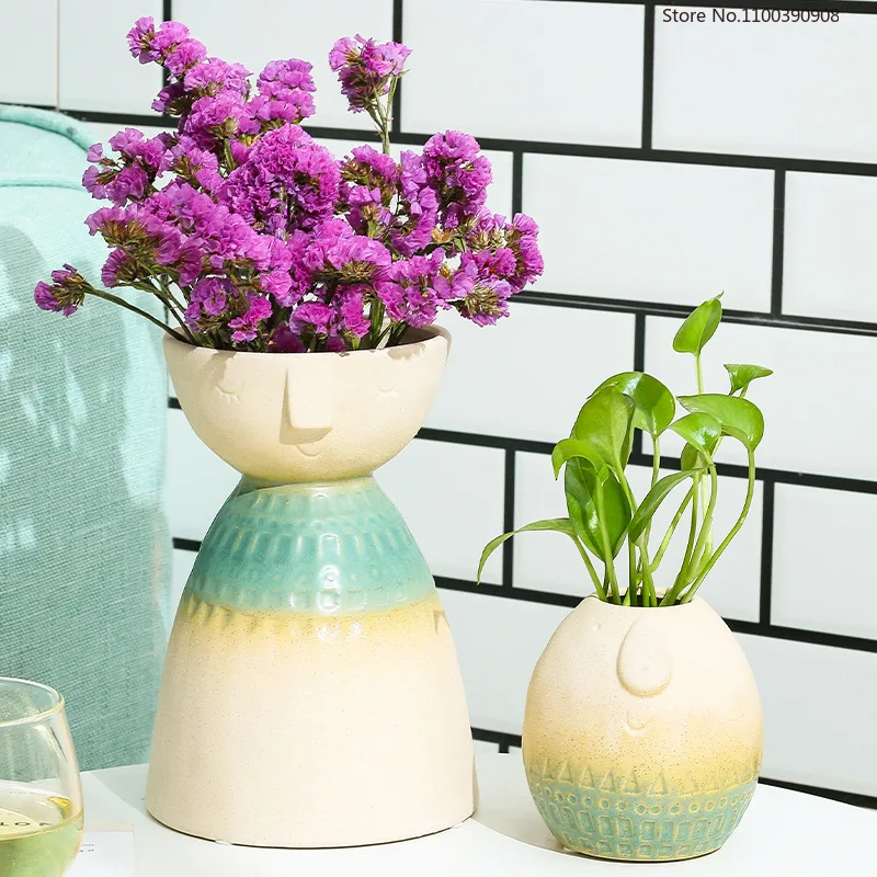 

Творческая керамическая ваза Ins, домашняя искусственная индивидуализированная ваза для лица, контейнеры для цветов, керамические бутылки, ...