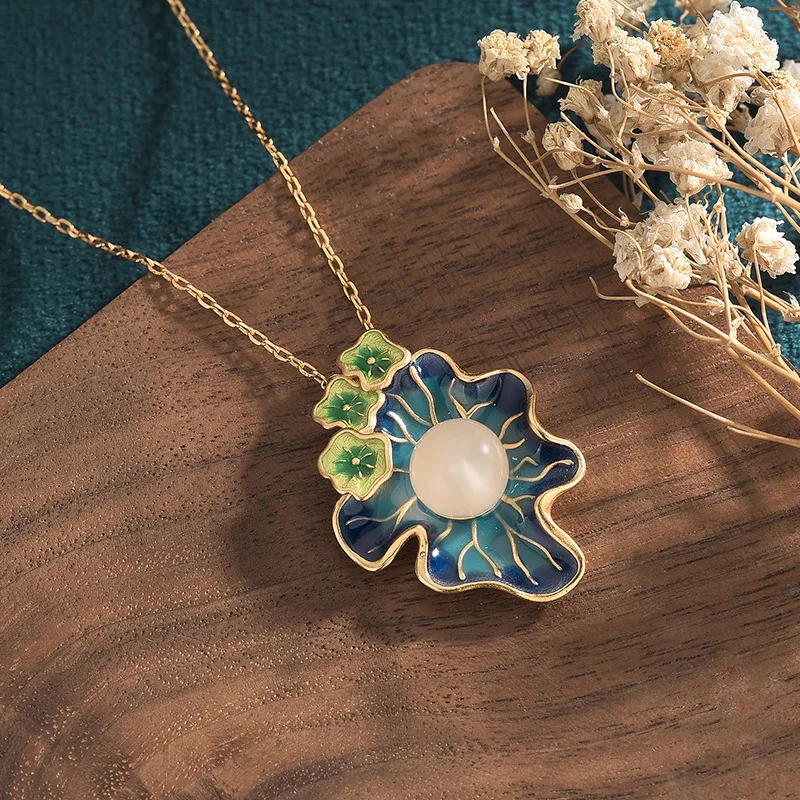 

White Jade Lotus Leaf Pendant Man Gifts for Women Necklace Fashion Necklaces Natural Jewelry Chalcedony Amulet 925 Silver Men