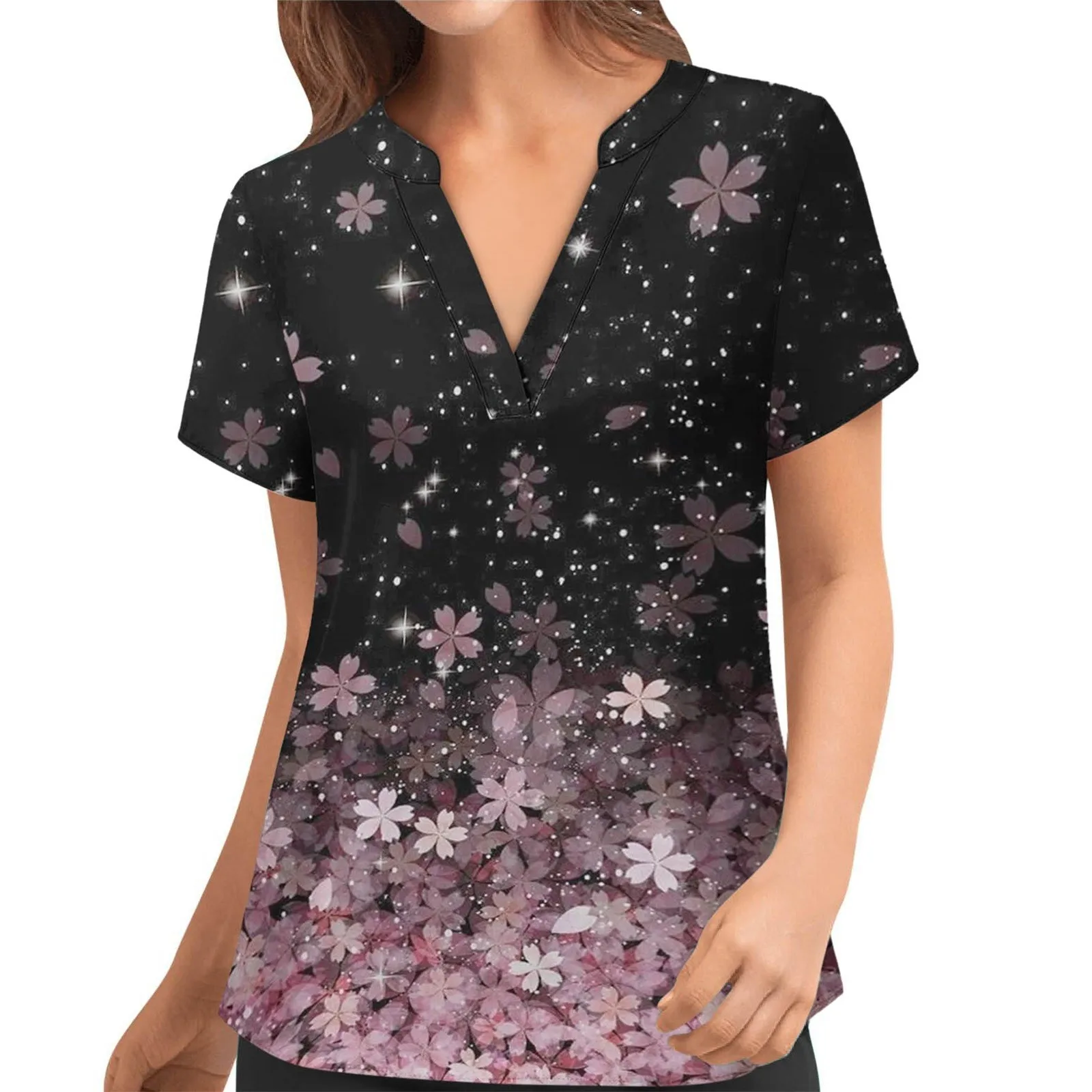 

Женская блузка с коротким рукавом, V-образным вырезом и цветочным принтом