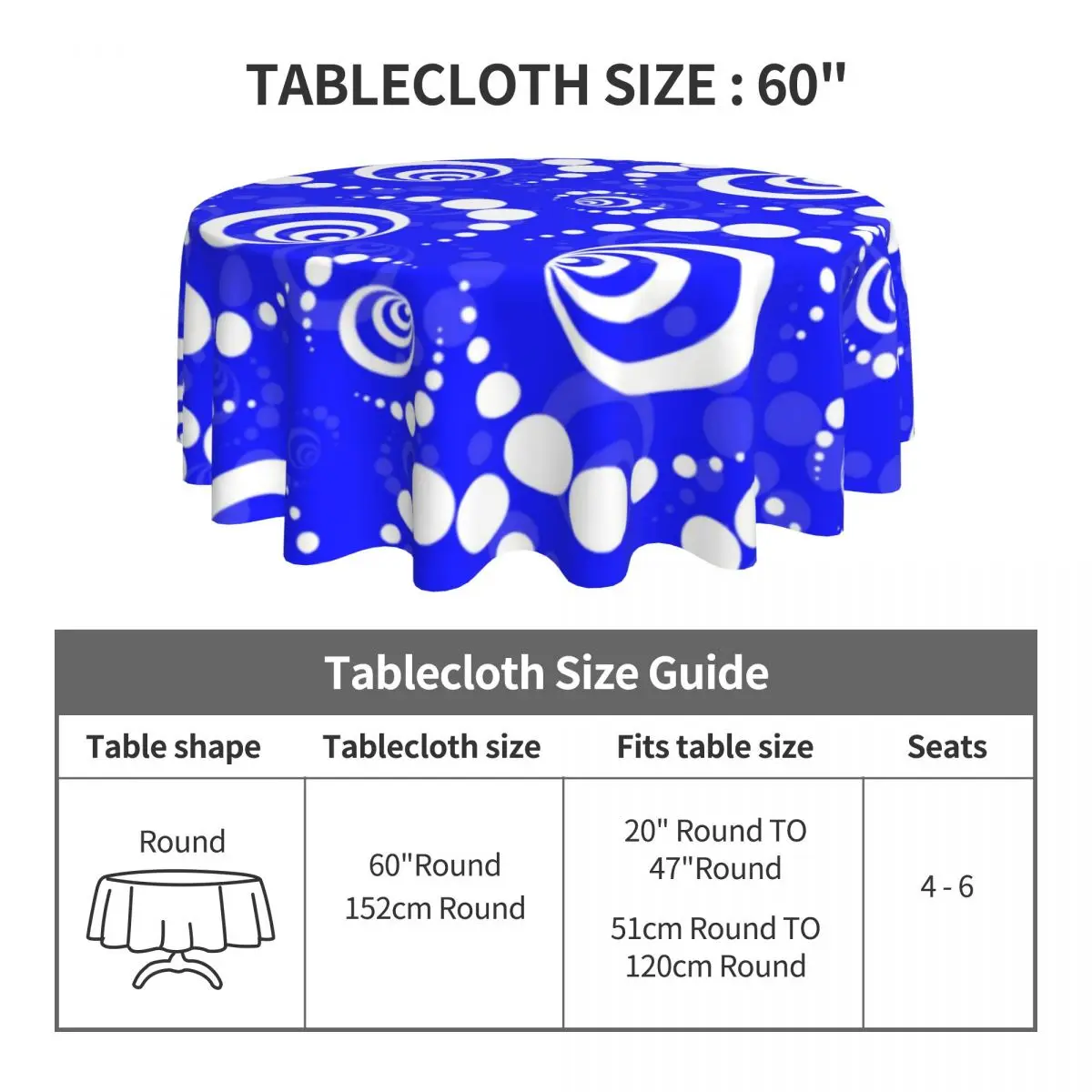 Круглая синяя белая скатерть Современное ретро искусство дешевая Декоративная