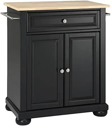 

Cuisine Kitchen Island with Natural Wood Top - White