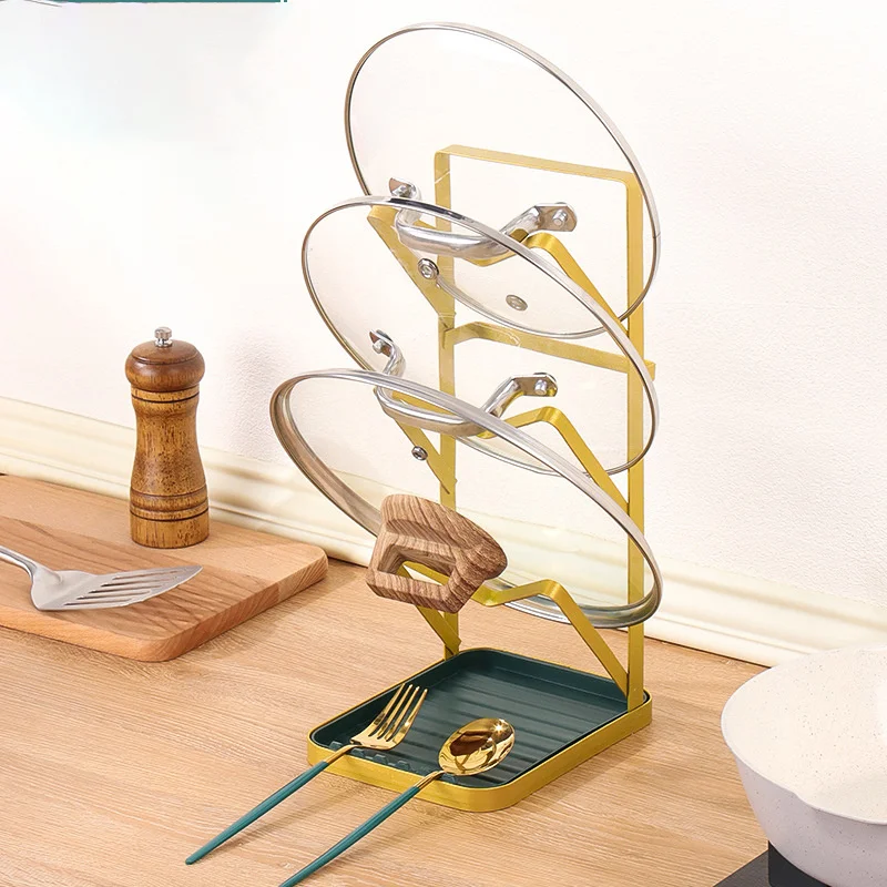 

Multi-Layer Light Luxury Style Kitchen Pot Lid Rack Shelf Pan Lid Holder Spoon Stand Kitchen Tableware Storage Rack 4 Colors