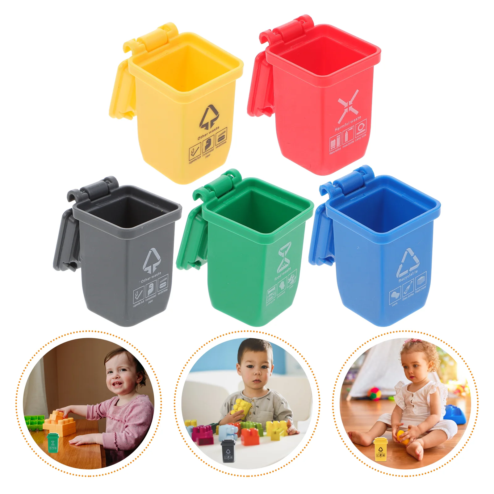 

Can Garbage Trash Mini Toy Bin Model Miniature House Truck Toys Sorting Cans Desk Kids Curbside Recycle Game Scene Tiny