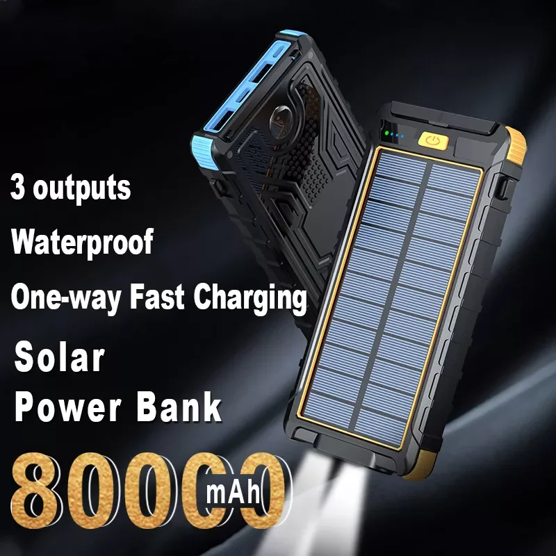 

NEW 80000mAh Solar Power Bank Fast Charger Large Capacity Waterproof External Battery with Flashlight for Xiaomi Iphone Huawei
