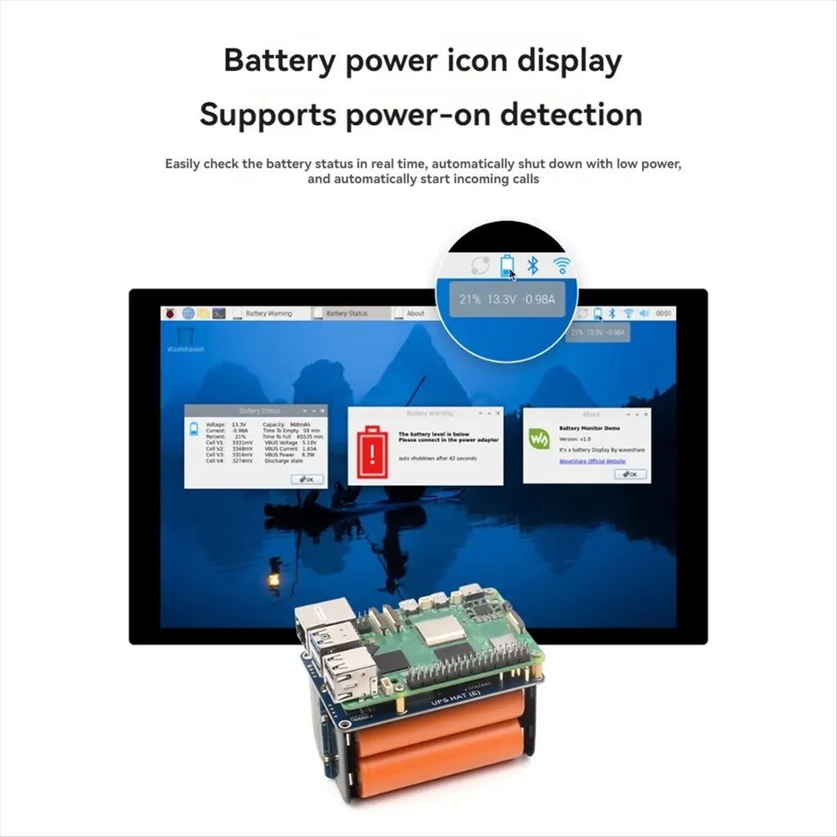 Блок бесперебойного питания (ИБП) goodidea для Raspberry Pi 5, модуль HAT Type-C с быстрой зарядкой для Raspberry Pi 4B3B+ (art.: 3920d9cfacbbb) - 3920d9cfacbbb