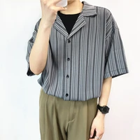 summer blueblack striped shirt men fashion society mens dress shirt korean loose short sleeve shirt mens oversized casual shirt