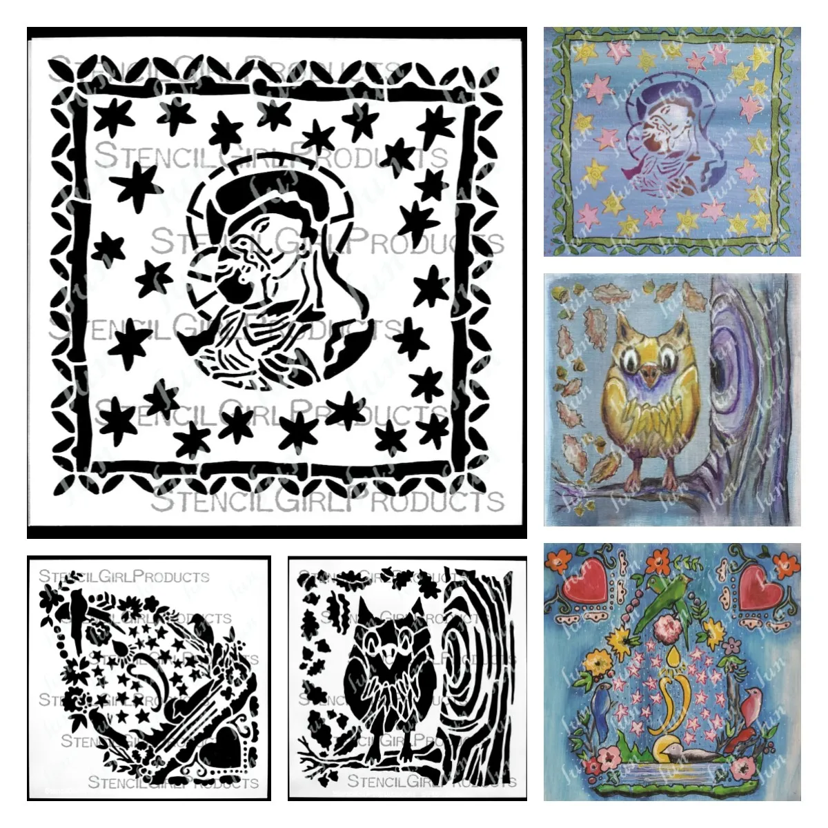 

Layering Stencils Reusable Madonna and Child Owl Acorns Bird Crafts Template Kids Fun Diy Drawing Scrapbooking Coloring Folders