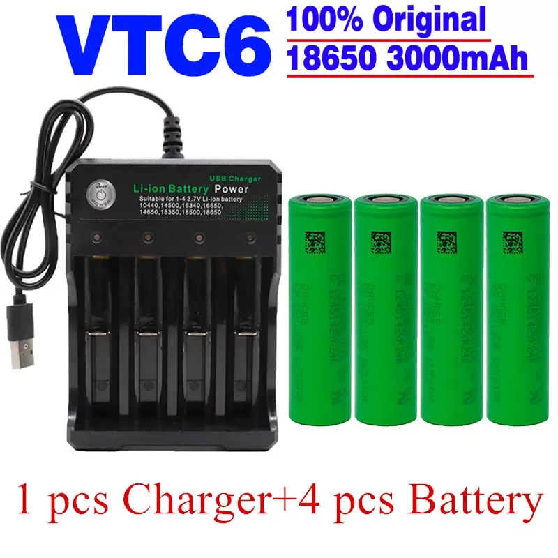 

NEW 100% New 3.7V 3000 MAh Li Ion Rechargeable 18650 Battery for Us18650 Vtc6 20A 3000mah for Sony Toys Tools Flashlight+USB cha