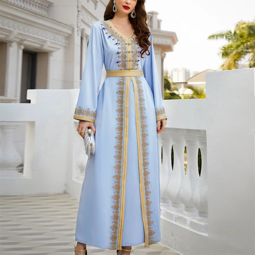 Party Dresses Abayas For Women Dubai 2023 Long Kaftan Dresses with Belt