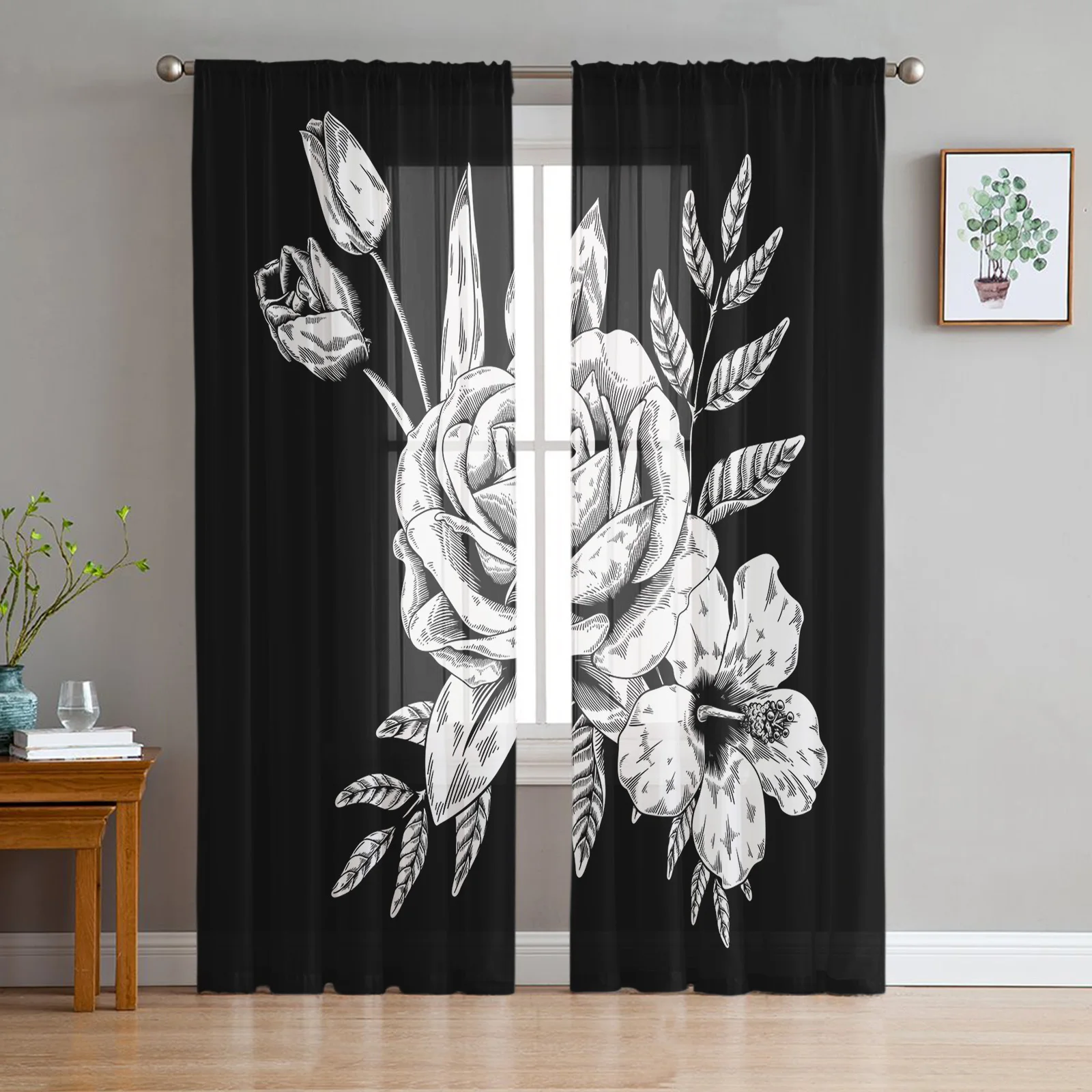 

Blooming Roses Sheer Curtain for Living Room Voile for Window Blinds Bedroom Tulle Drape Kitchen Cortinas Hall Curtains