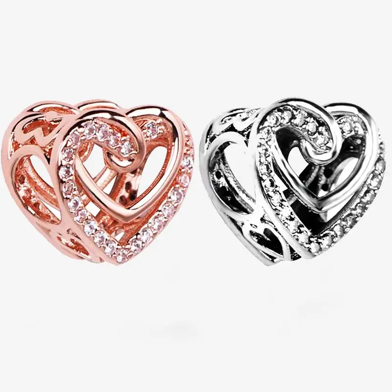 

Новое поступление, розовые подвески в форме сердца с вырезами, оригинальные браслеты Pandora, женские Украшения «сделай сам» в подарок