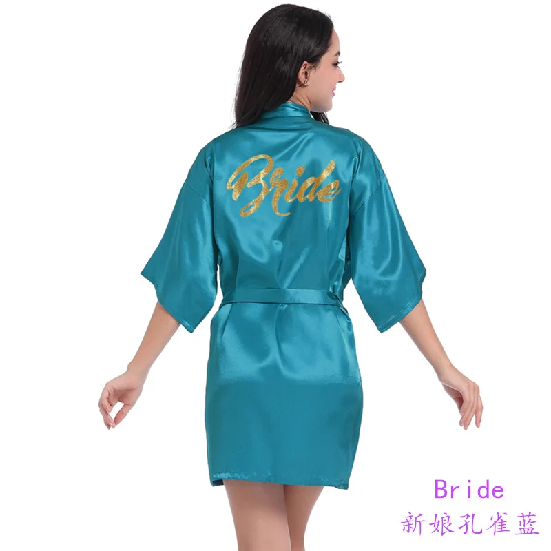 2022 Women's Wedding Dressing Gown Gilded Onion Powder Bride Nightgown Women's Summer Thin Cardigan Bridal Morning Gown Blue