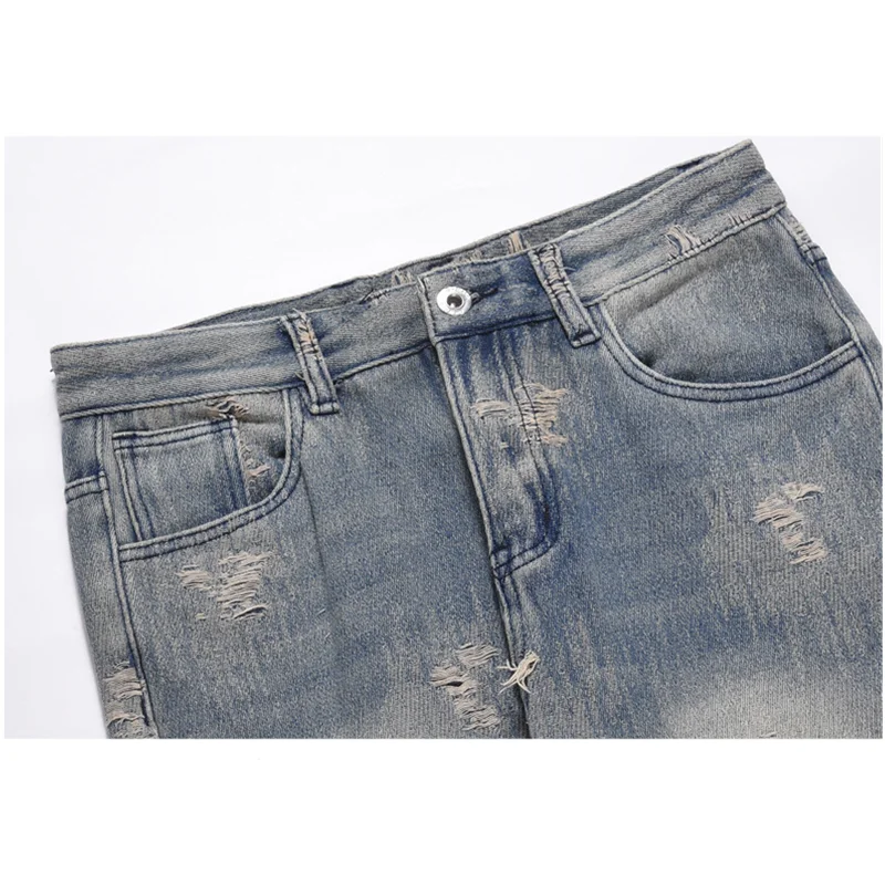 Streetwear Men 2022 Fashion New Pattern Vintage Recreational Blue Jeans Loose Straight Cylinder Ripped Trousers Autumn Female