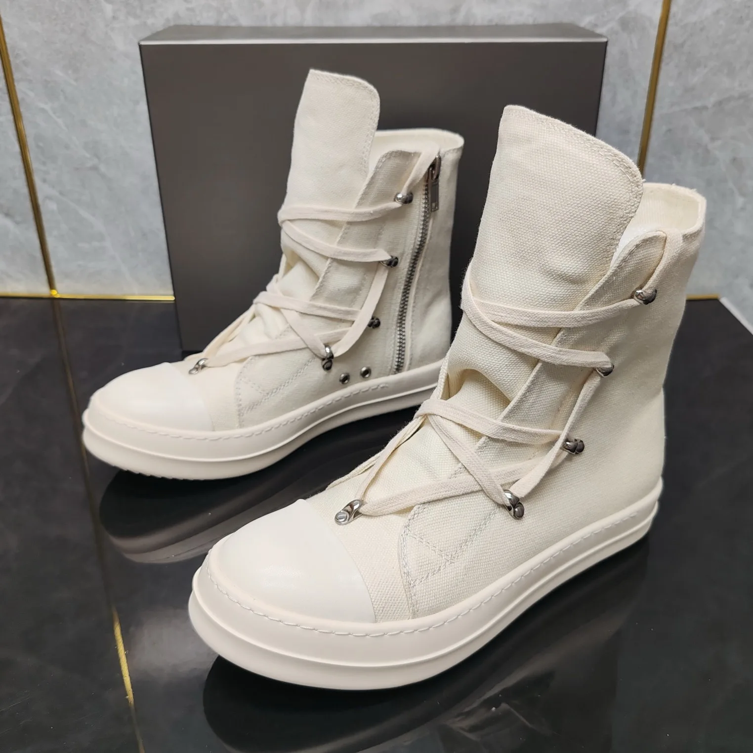 Круглые бежевые высокие парусиновые туфли Owens модные женские ботильоны уличная