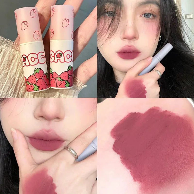 

6 Color Brown Pink Lip Glaze Matte Liquid Lipstick Cute Strawberry Waterproof Velvet Nude Red Lip Mud Cheek Rouge Tint Cosmetics