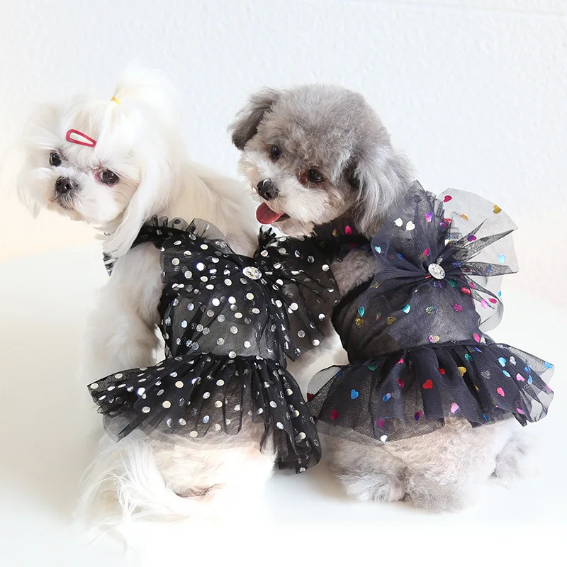 

Dog Fashion Printed Dresses for 2022 Spring/Summer Pet Dress Colorful Polka Dot Tulle Pet Skirt for Chiens Pet Dresses