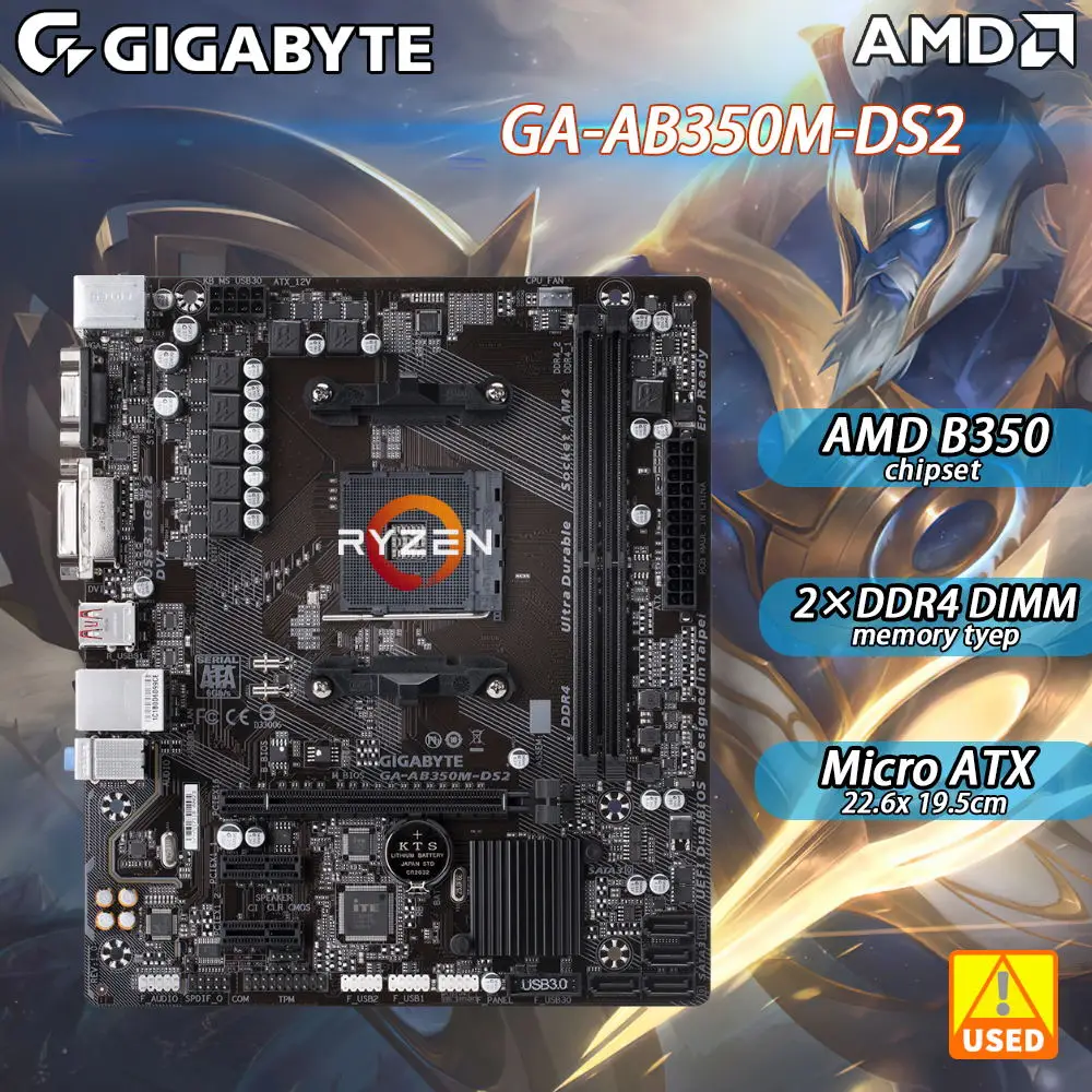 

AM4 motherboard for Ryzen 5600 GA-AB350M-DS2 with AMD B350 chipset Socket AM4 2 x DDR4 32 GB M.2 SATA PCI Express 3.0 Micro ATX