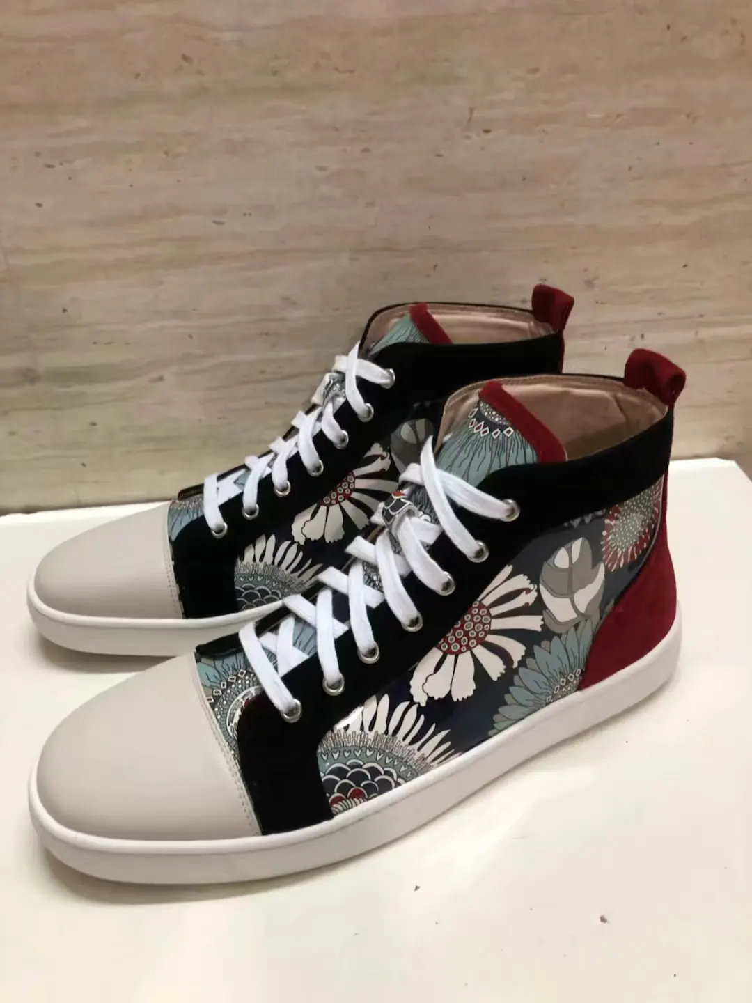 

Brand Print Flower Real Leather Red Bottom Men's Women's Shoes Flats Casual Sneakers Designer Unisex