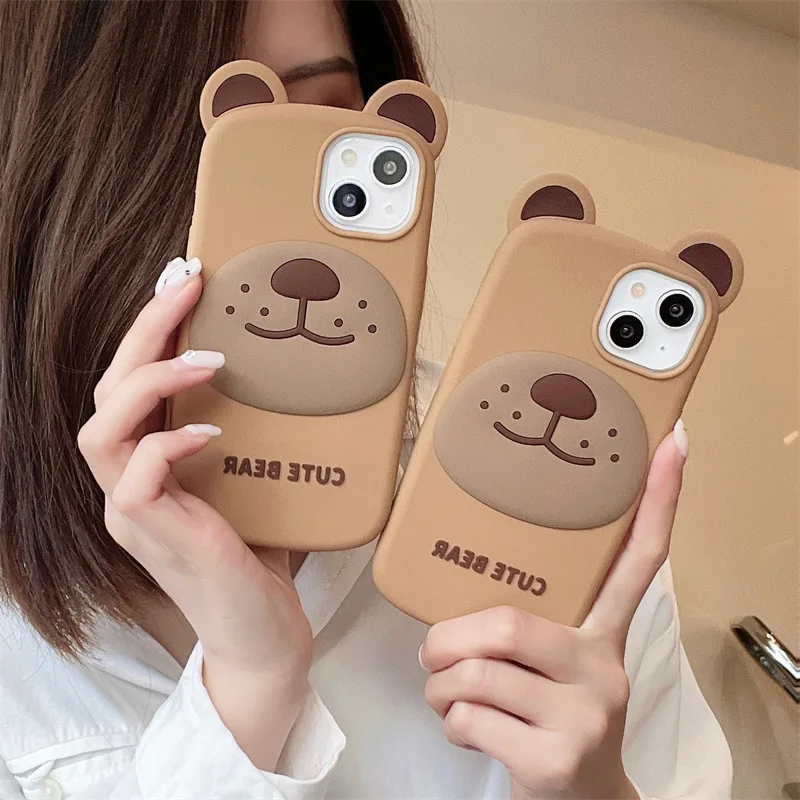 

Silicone Cute Stereo Brown Bear Phone Case Cover for IPhone 14 Plus 11 12 13 14 Pro Max Shockproof Cases for IPhone 14 Case