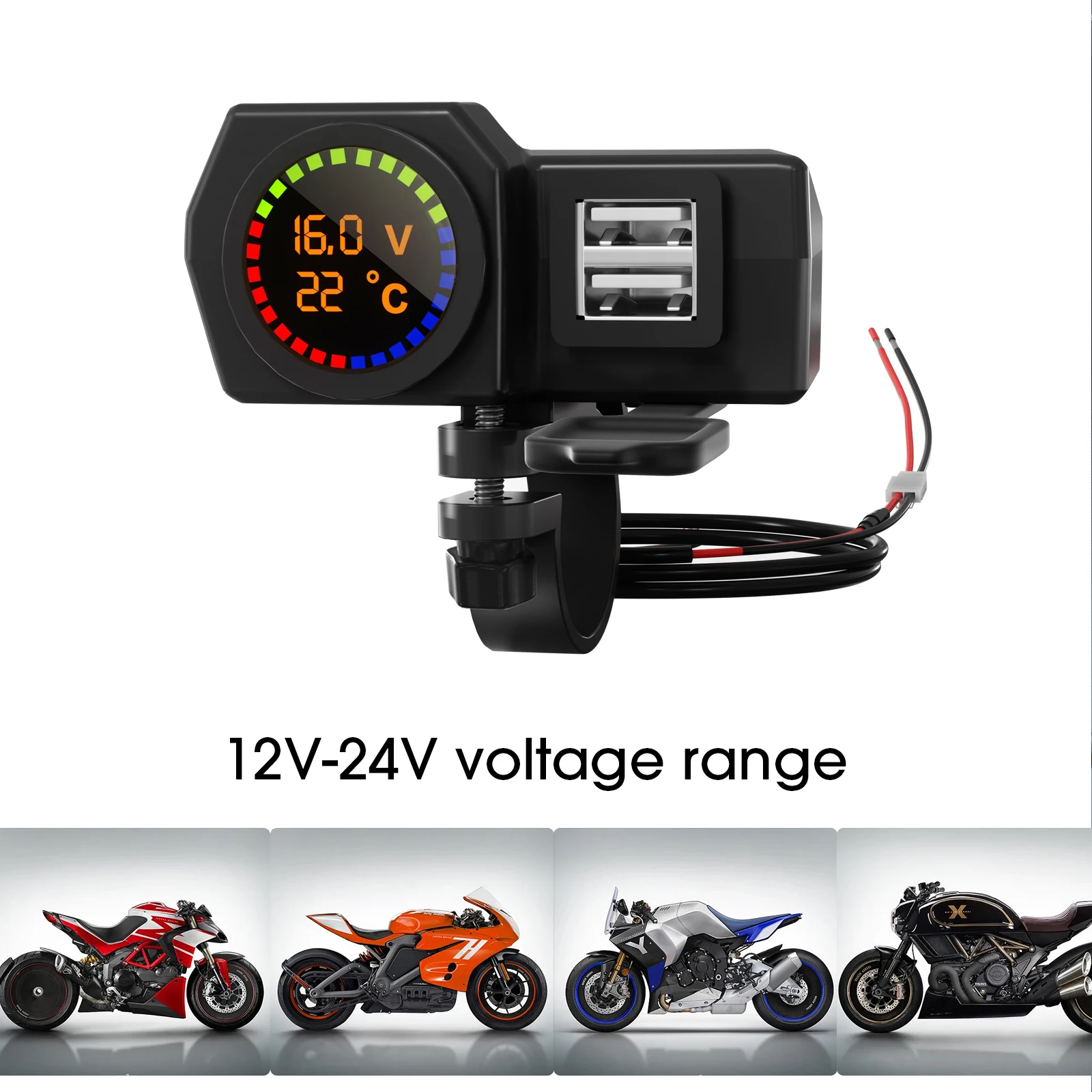 

5V/3.4A Motorbike Charger Motorcycle Digital Charger Waterproof Power Adapter Outlet Dual USB Phone Charger With LED Display