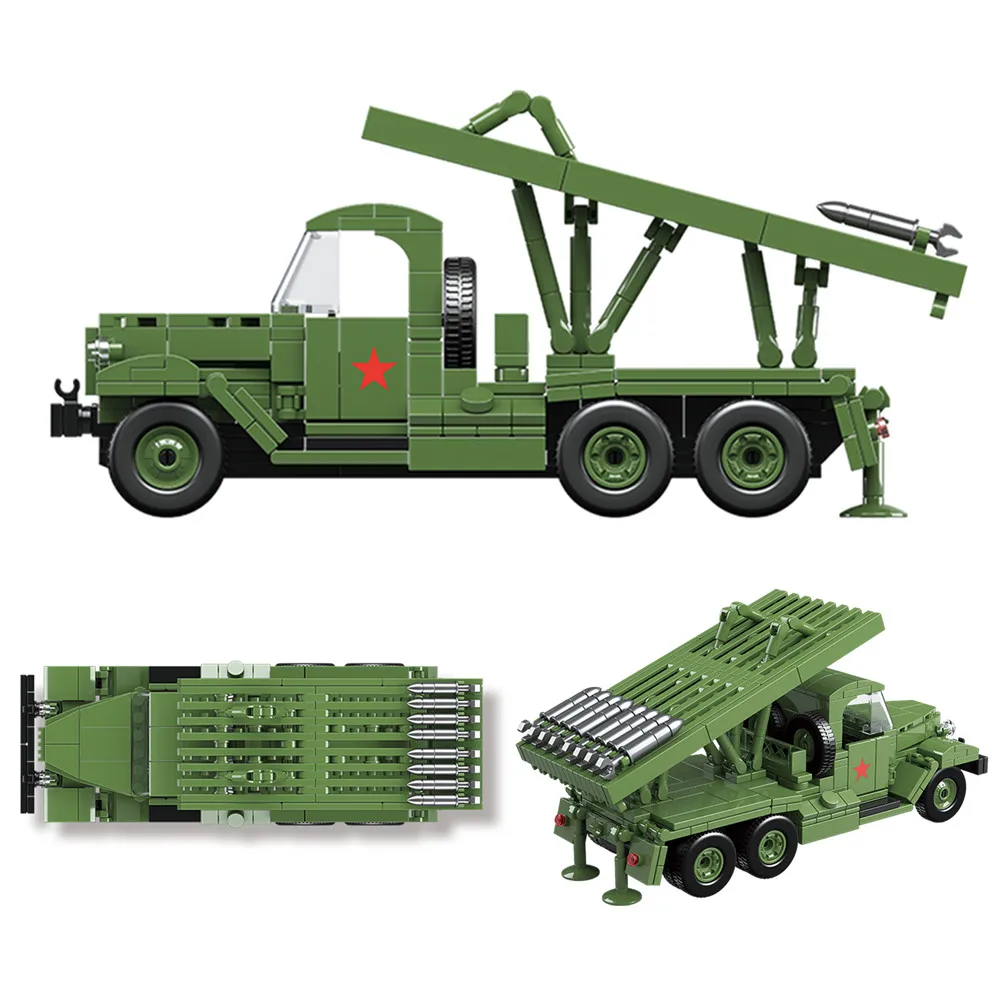 Military WW2 Soviet Katyusha BM-13 Rocket Artillery Block 731Pcs DIY Army War Vehicle Building  Brick Toy For Boy Children