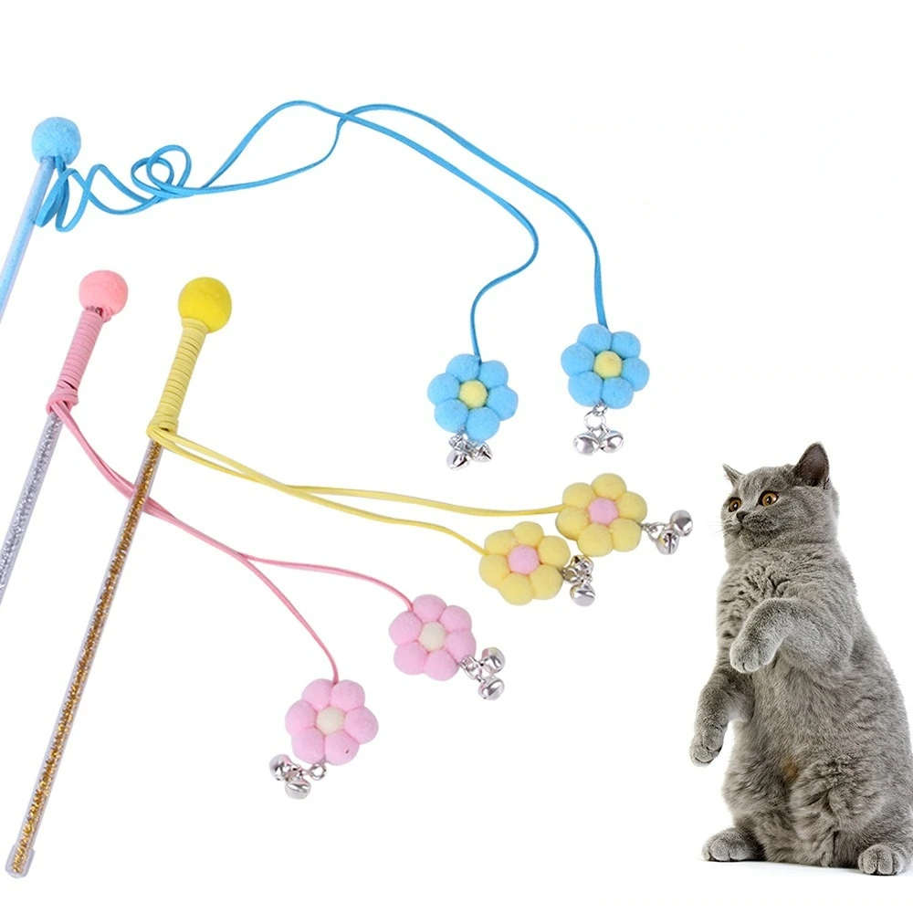 

New 3-color Optional One Size Pet Hair Ball Bell Tease Cat Stick Cat Interactive Toy Pet Tassel Cat Toy Interactive Cat Toy