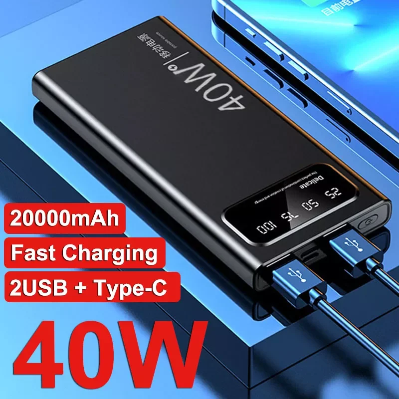 

NEW2023 40W Fast Charging Power Bank 20000mAh Portable Power Bank Battery Pack Digital Display External Battery Pack for iphone