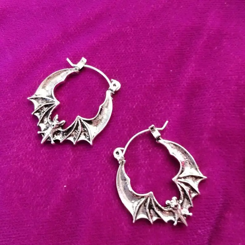 

Bat Hoop Earrings Goth Earrings Halloween Jewelry Vamp Vampire Occult