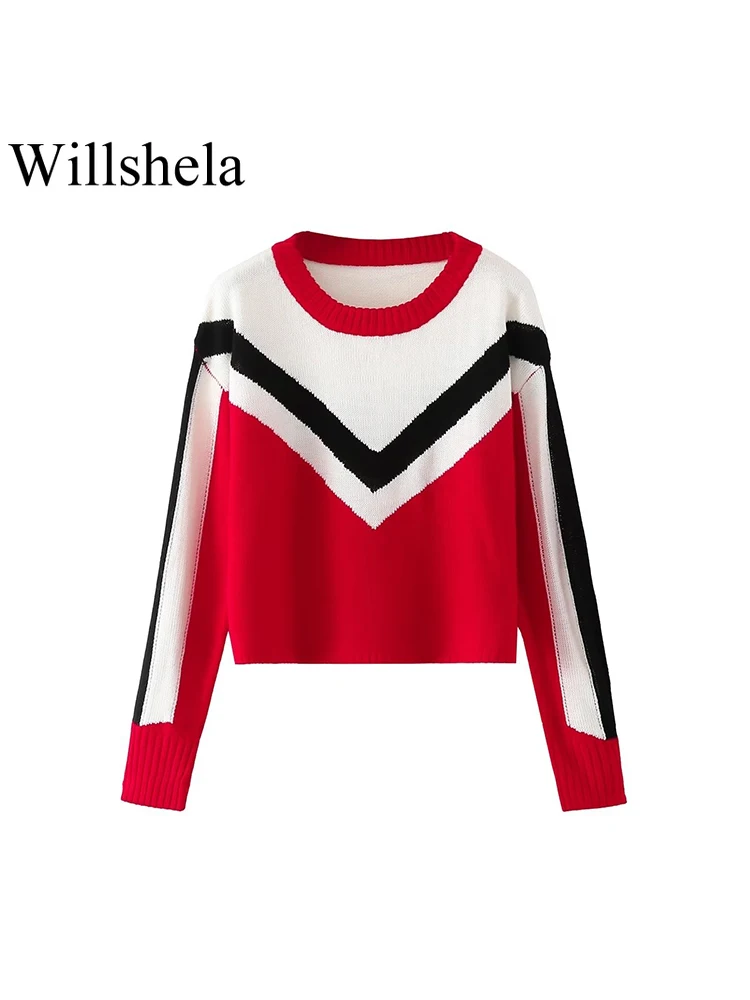 

Willshela женский модный полосатый вязаный пуловер, свитер в винтажном стиле с длинными рукавами и круглым вырезом, женские шикарные топы