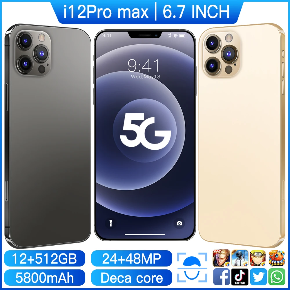 global version i12 pro max android phone 12gb ram 512gb rom smartphone 6 7inch mobilephone telephone iphone 12 promax huawei free global shipping