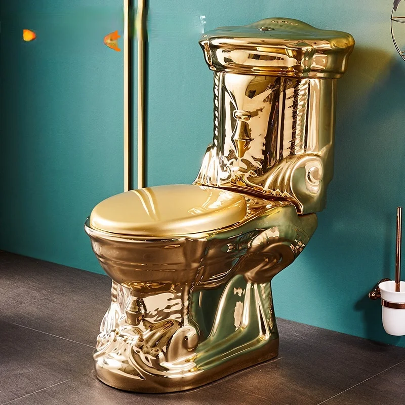 

Artistic Golden Diamonds Style One Piece Closestool Siphon Jet Fluishing S-Trap Floor Mounted Luxious Villa Bathroom Seat Toilet