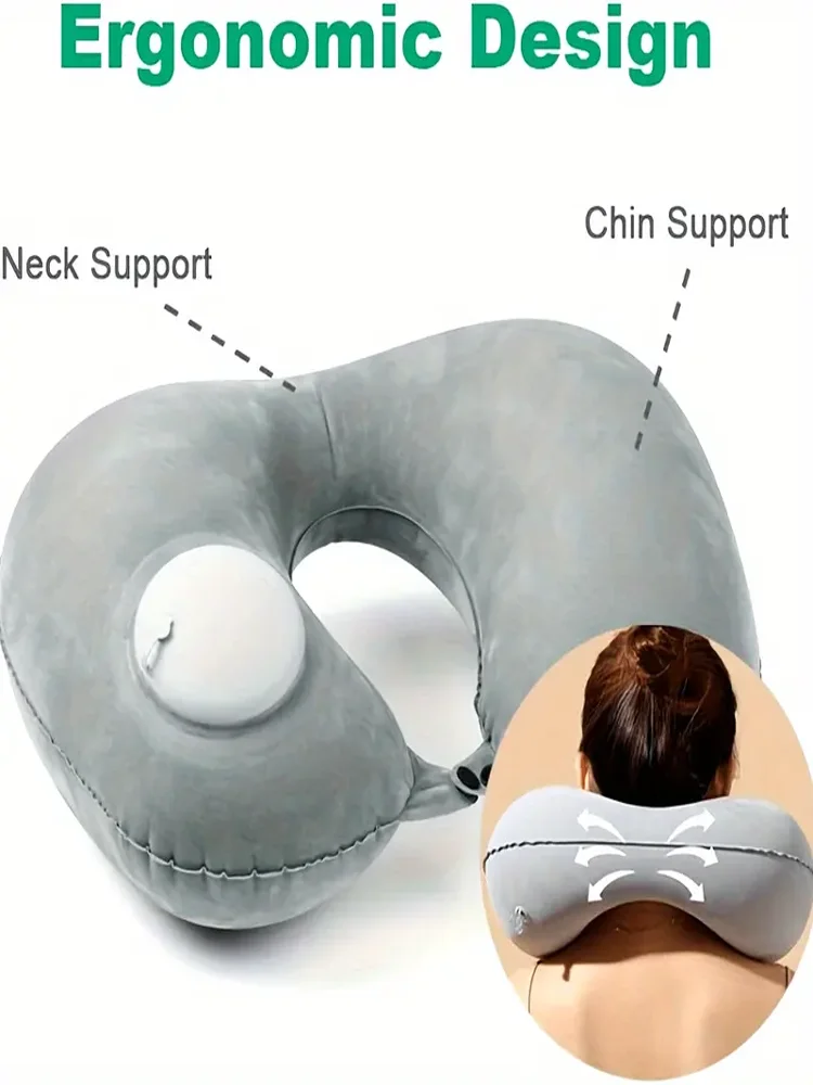 

Портативная надувная подушка для путешествий U-образная зеленая/серая/темно-синяя