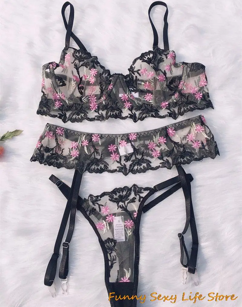 

Женский сексуальный бюстгальтер с вышивкой и цветочным дизайном со стальными кольцами