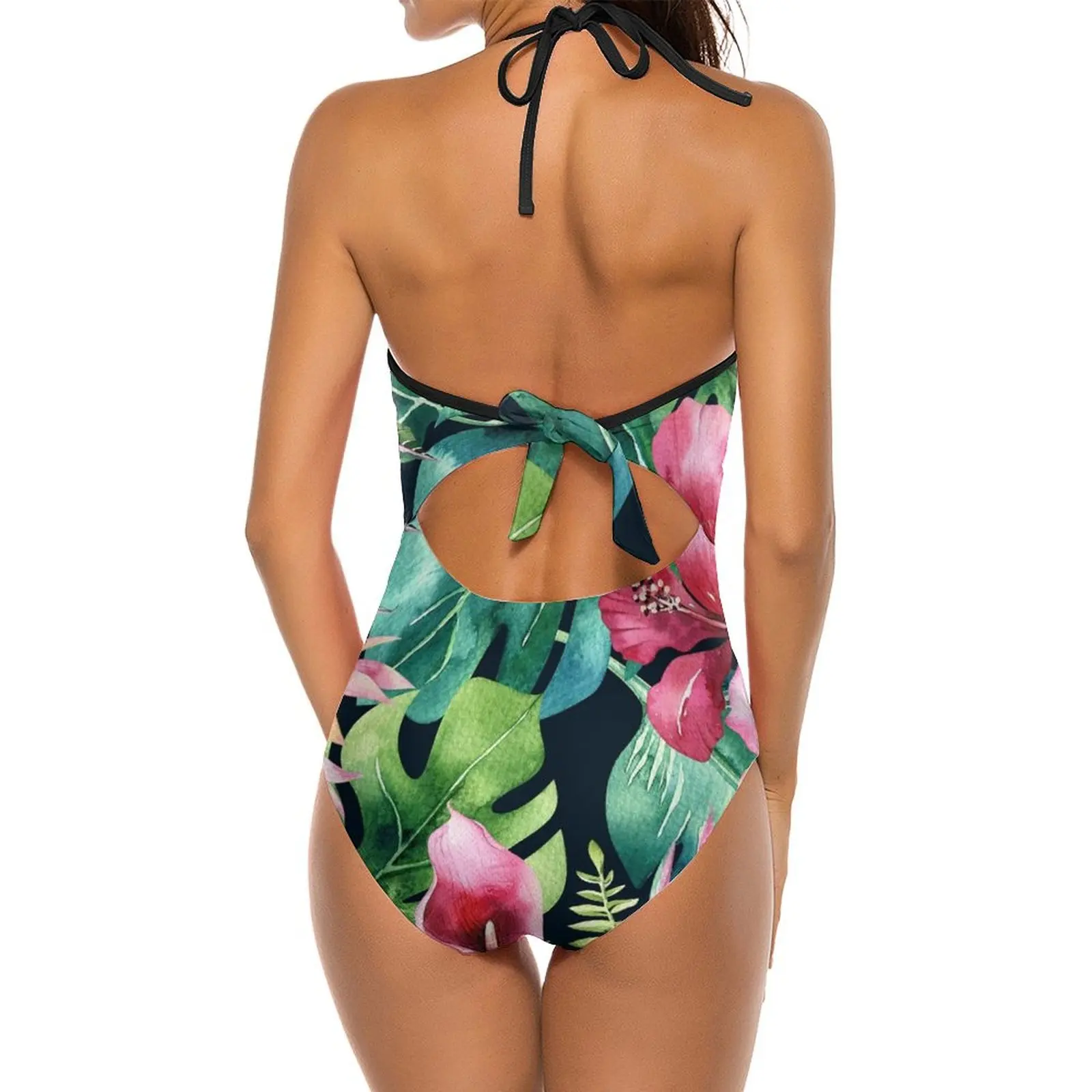 Купальник женский тропический с принтом листьев гибискуса и пуш-ап