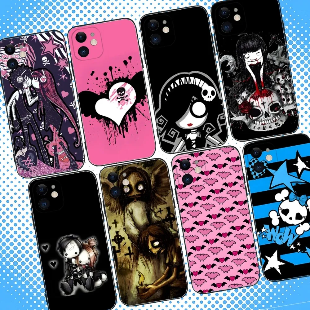 Фото Чехол для телефона Love Black And Cute Emo Goth для iPhone 16,15,14,13,12,11,Pro,Max,Plus,X,XS,XR,SE,8,7,Mini,мягкий силиконовый черный чехол №1