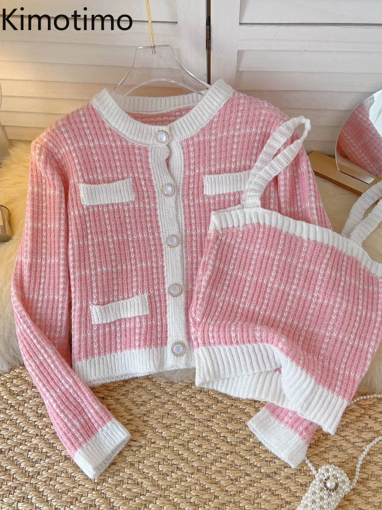 

Кардиган Kimotimo в клетку, Осенний укороченный свитер с длинным рукавом, пальто, облегающий вязаный жилет, корейский винтажный темпераментный ...