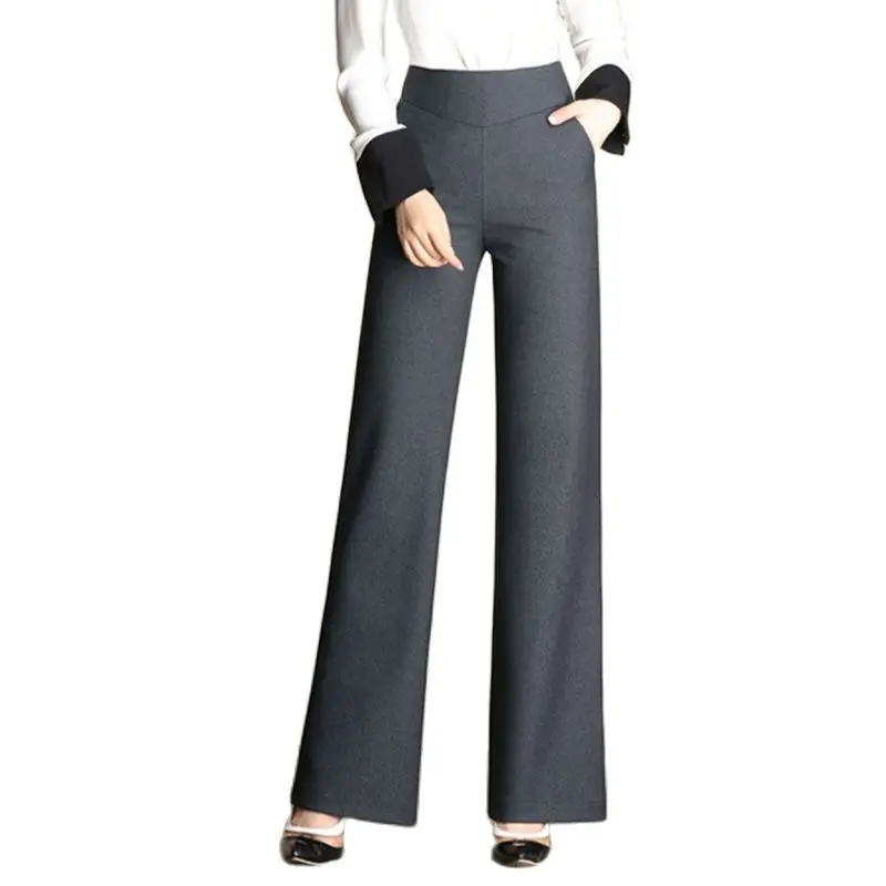 

Middle Aged Women's Straight Pants Plus Big Size Wide Leg Solid Color Flat Office Loose Zipper Pants For Spring Autumn 6XL