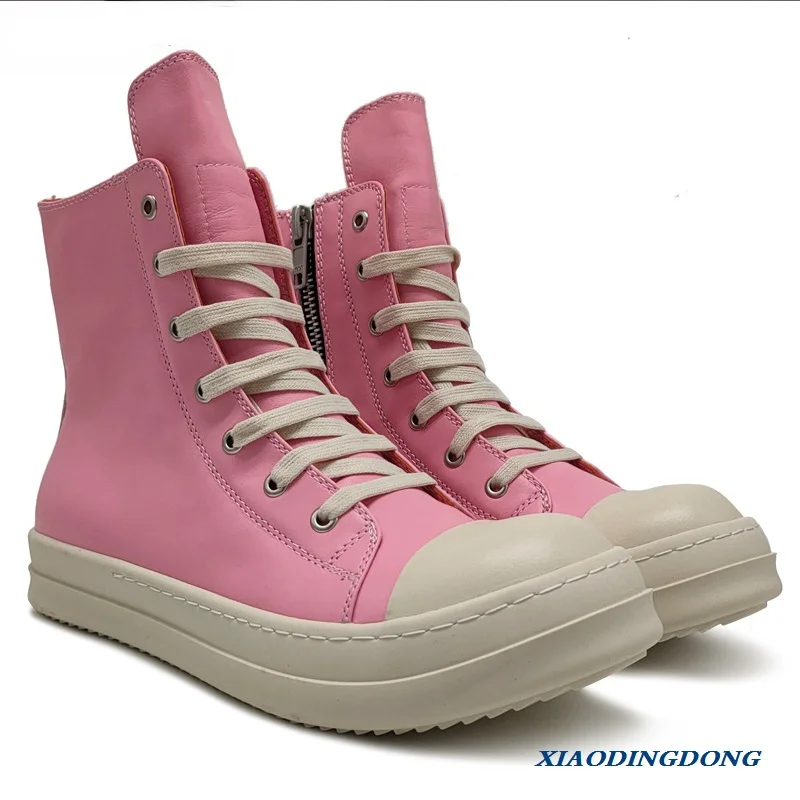 

High Street Brand Rick High Top Board Shoes Owens Sneakers Mens Pink Leather CasualShoes Men's Sneakers Men's Shoes Women Shoes
