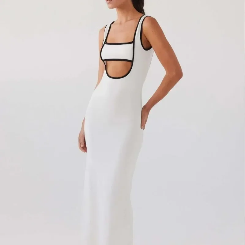 Модное платье на бретельках для женщин трикотажный топ без рукавов с открытой