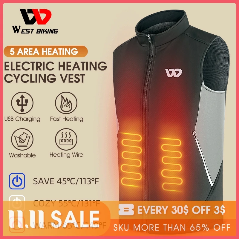 

WEST BIKING Winter Men's Heated Vest Motorcycle Cycling Electric Heating Sleeveless Jacket Camping Fishing USB Heater Bodywarmer