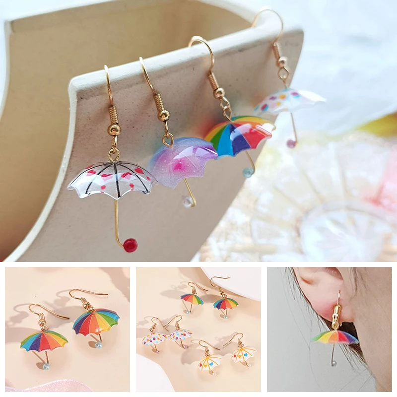 

Women Earrings Mini Rainbow Color Umbrella Drop Earrings Cloud Shape Ears Drop Hooks Ears Clips Buckle Dangle Earrings Jewelry