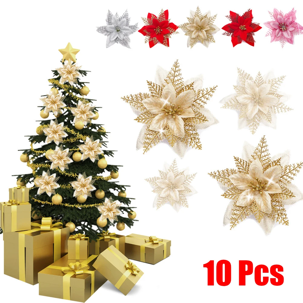 

5/10 шт., искусственные рождественские цветы, 15 см