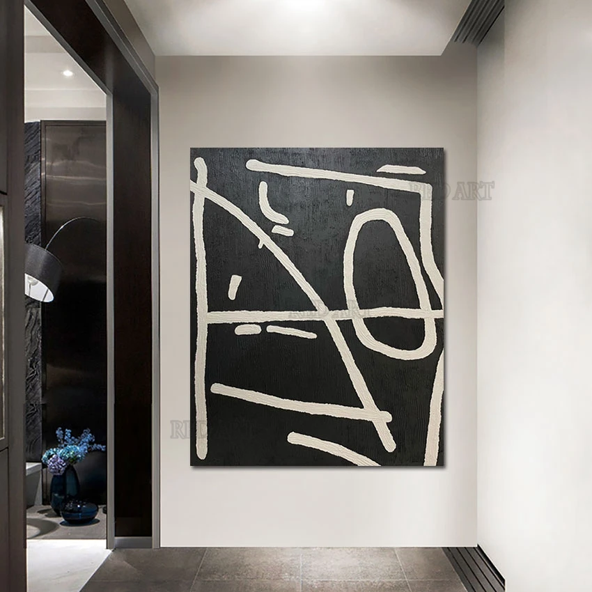 

Современная картина без рамки черно-белая абстрактная картина акриловая живопись Холст Искусство Настенная картина для декора зала отеля